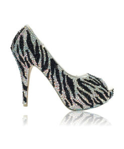 Crystal Couture Black And Silver Zebra Print Peep Toe Ladies High Heels 1