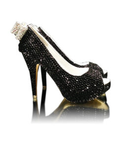 Crystal Couture Black Crystal Ladies Peep Toe High Heels With Crystal Bow 1
