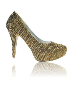 Crystal Couture Gold Crystal Platform Court Shoe High Heels 1