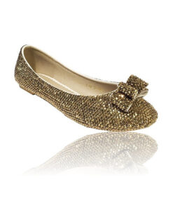 Crystal Couture Gold Crystal Flat Bridal Shoes With Bow Detail 1