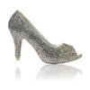 Crystal Couture Silver Ladies Peep Toe High Heel With Small Heel 1