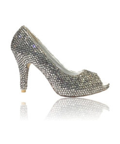 Crystal Couture Silver Ladies Peep Toe High Heel With Small Heel 1