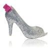 Crystal Couture Crystal Wedding Shoes Silver Crystal Peep Toe Pink Bow Detail