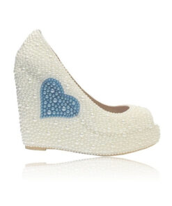Crystl Couture Something Blue Pearl Wedge Bridal Shoe