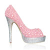 Crystal Couture Pink Pearl Crystal Diamante Ladies Peep Toe High Heels 1