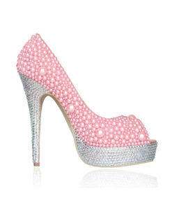Crystal Couture Pink Pearl Crystal Diamante Ladies Peep Toe High Heels 1