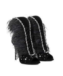 Crystal Couture Black Feather Crystal Peep Toe Ladies Shoes