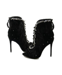Crystal Couture Black Feather Crystal Peep Toe Ladies Shoes