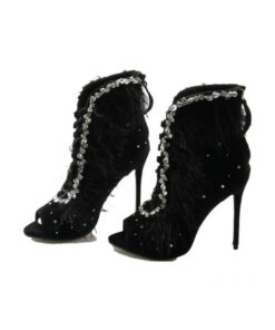 Crystal Couture Black Feather Crystal Peep Toe Ladies Shoes