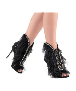 Crystal Couture Black Feather Crystal Peep Toe Ladies Shoes