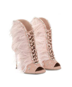 Crystal Couture Blush Feather Crystal Peep Toe Ladies Shoes