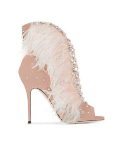 Crystal Couture Blush Feather Crystal Peep Toe Ladies Shoes
