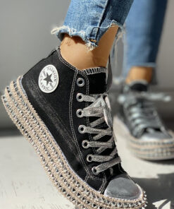 Crystal Couture Black Low and High Top Trainers
