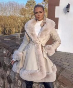 Crystal Couture ladies faux fur lapel collar coat