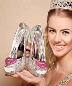Crystal Couture Pink Heart Crystal Peep Toe Heels